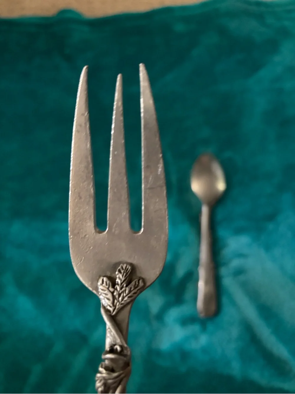 Decorative Vintage Pewter Serving Fork and Spoon - Silver Finish